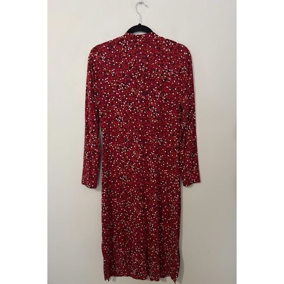 Hobbs London Hatty Jersey Dress Women’s 10 Red Multi Long Sleeve Button Ruched - Picture 4 of 16